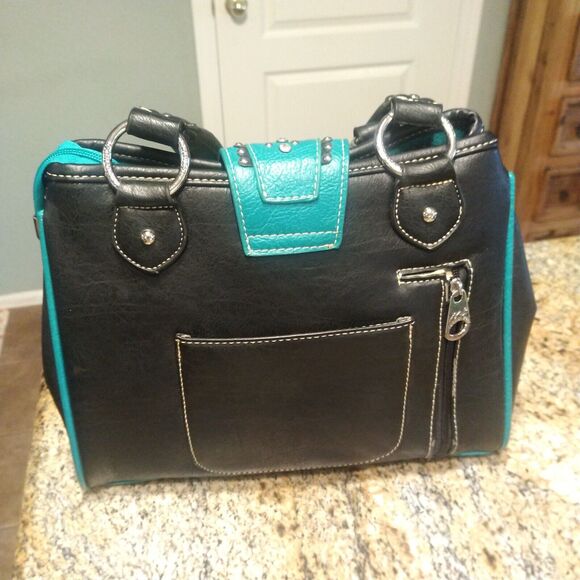 Montana West Womens Blue Conceal Carry Handbag Purse Rhinestone Buckle Studs EUC - Picture 5 of 16